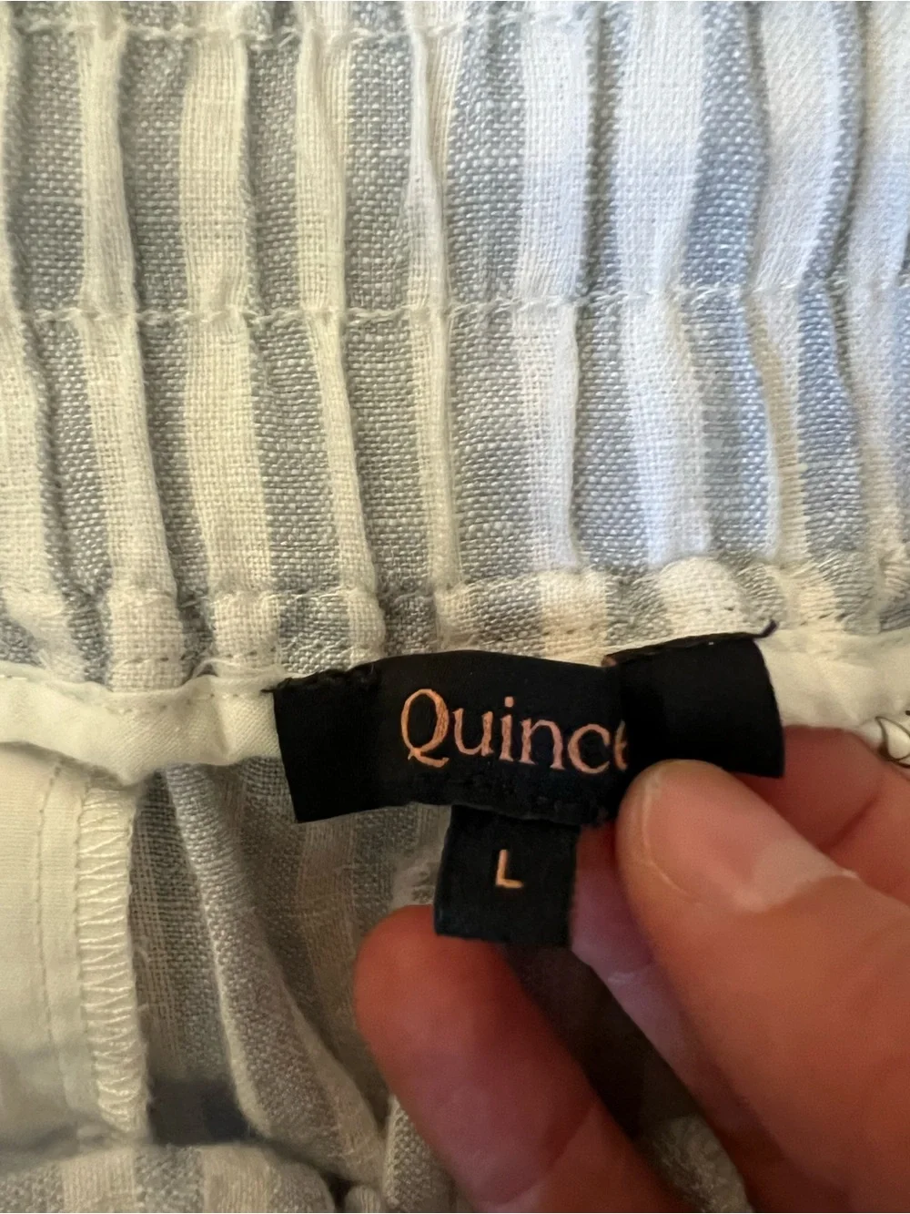 Quince 100% European Linen Wide Leg Pants in Sky blue Mariner Stripes— Large
